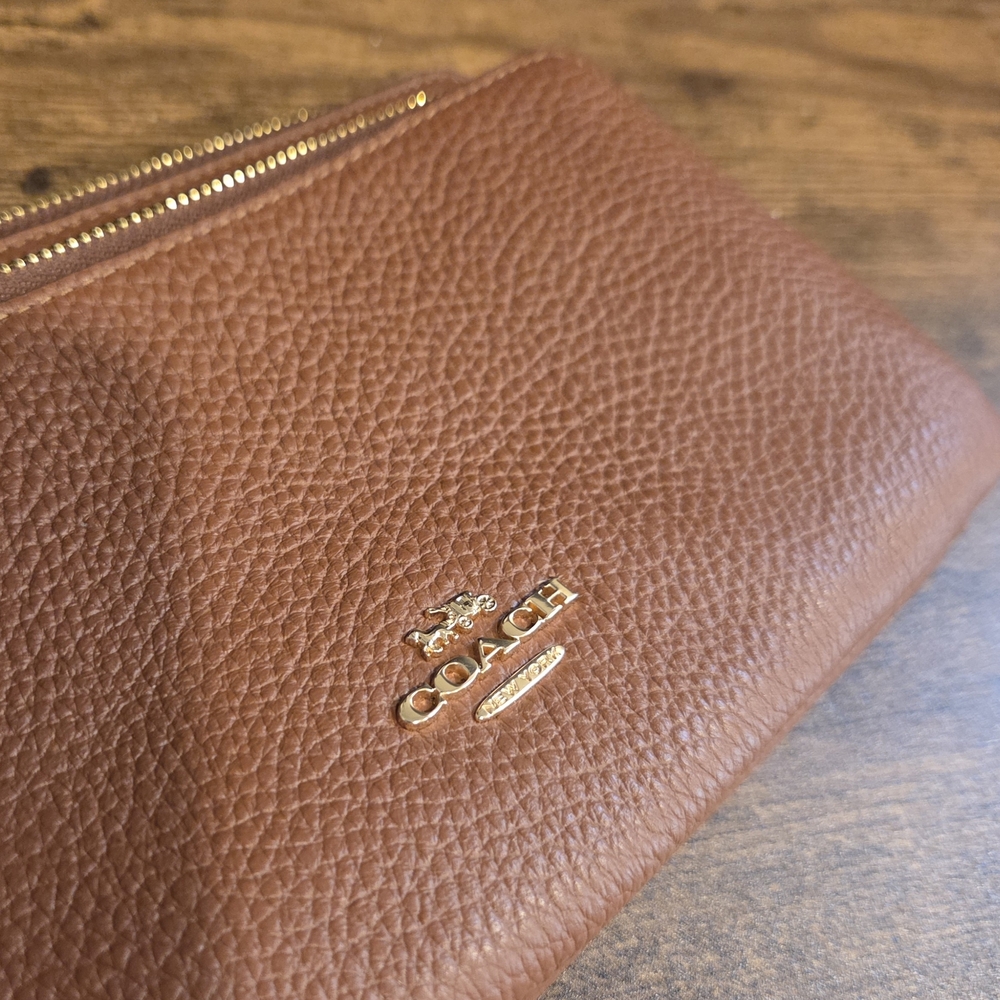 Coach Pebbled Leather Wristlet - Brown - Picture 7 of 9